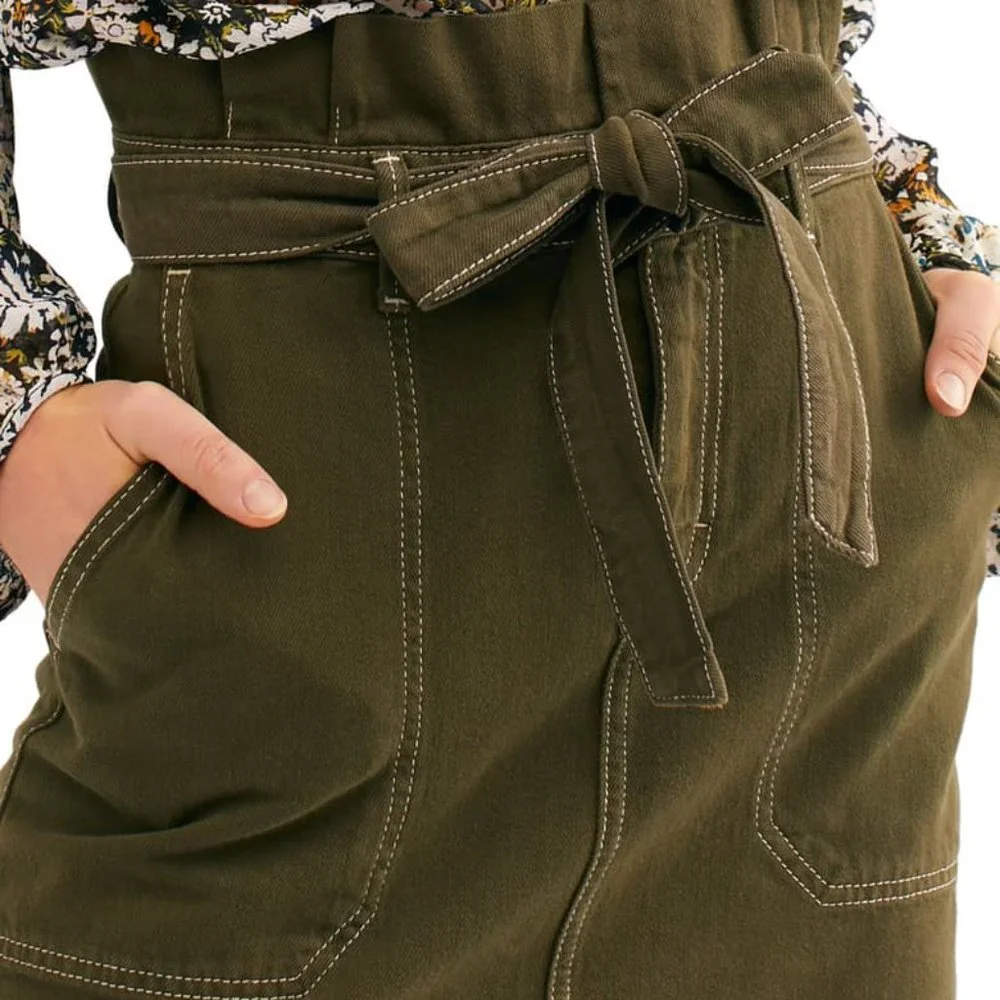 NWT Free People Arm Green Contrast Denim Tie Skirt - Picture 7 of 8